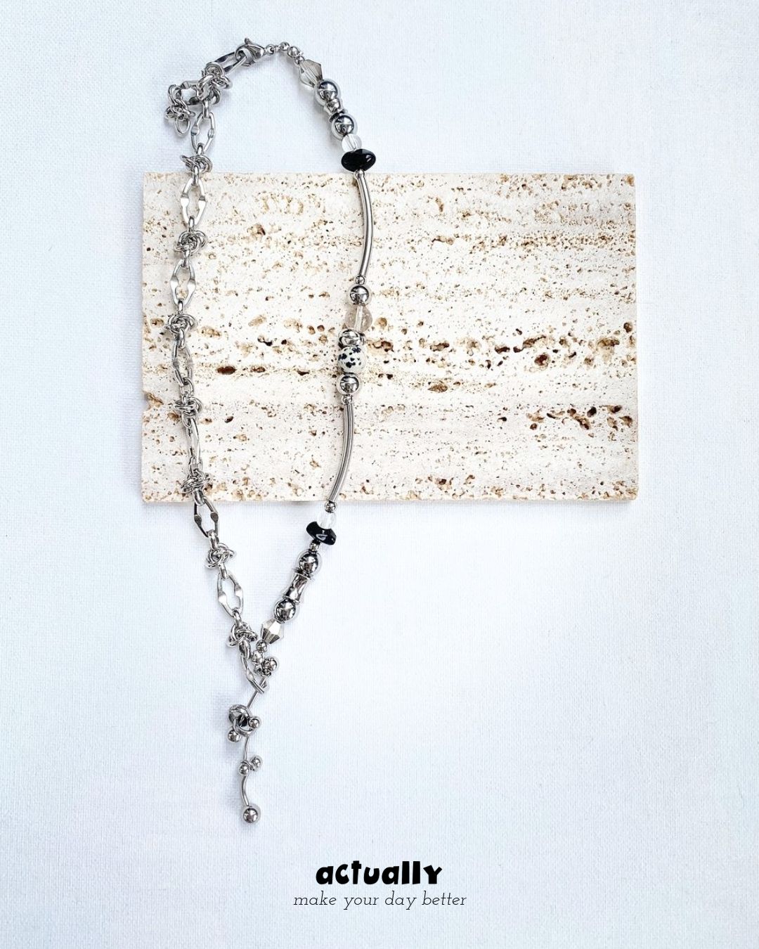 Actually Select | No.164 零度空間 | Y2K ins 中性 鈦鋼鍊條 串珠項鍊 項鍊