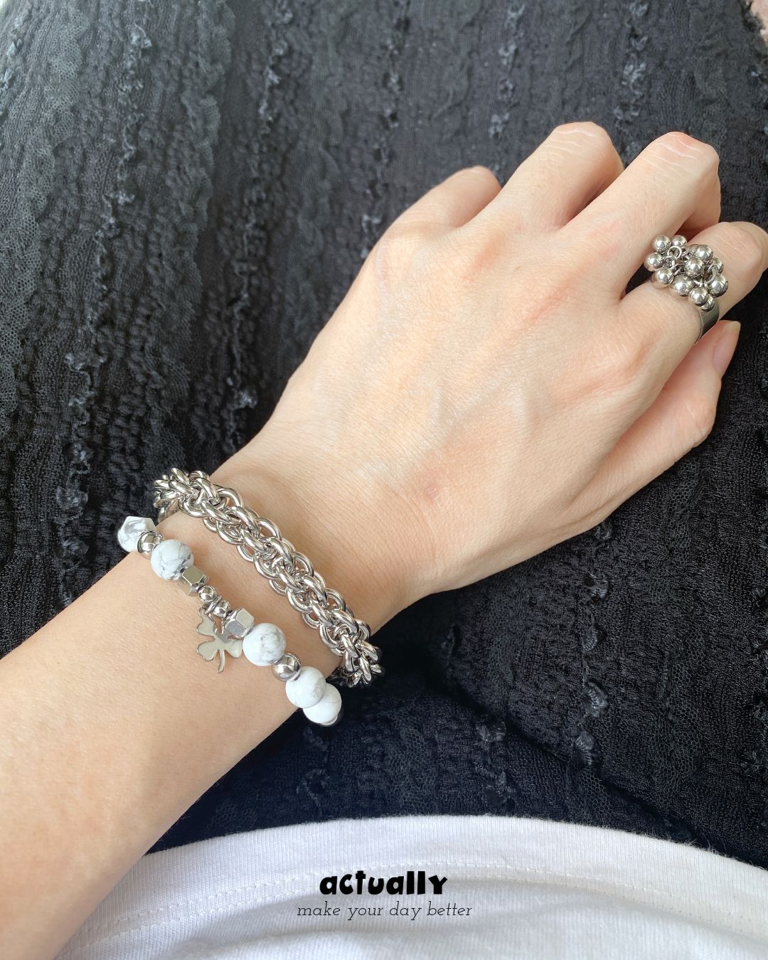 Actually Select | 設計款 : 幸運草 x 白松石 |  手鍊 手串 水晶 天然水晶