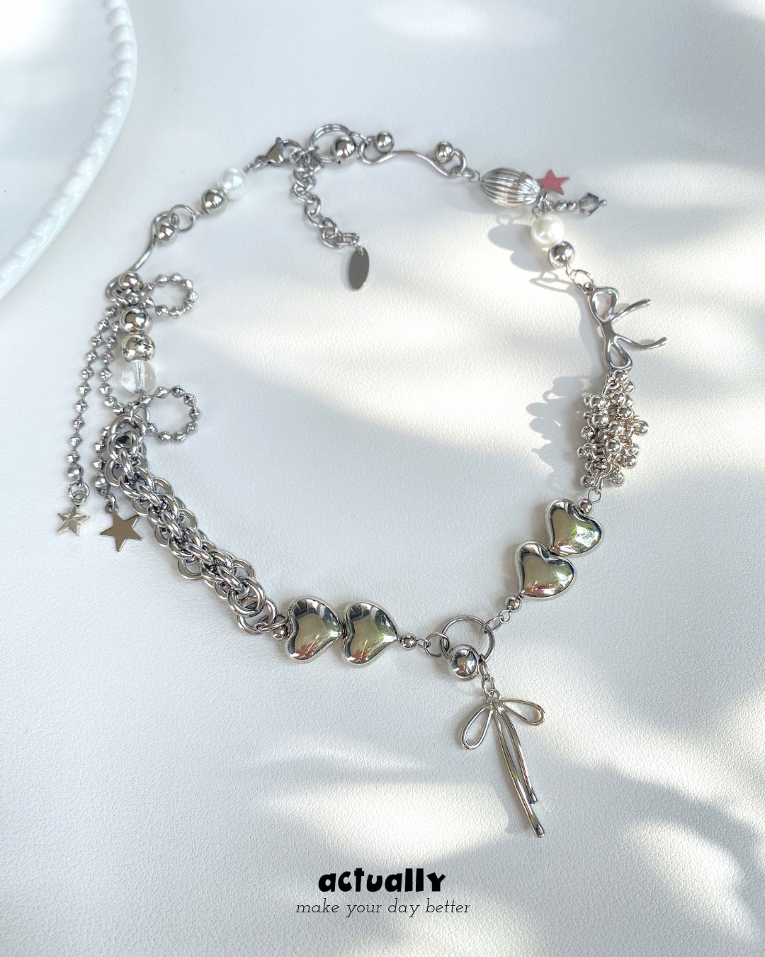 Actually Select | No.183 汐 | Y2K ins 鈦鋼 蝴蝶結 串珠項鍊 項鍊