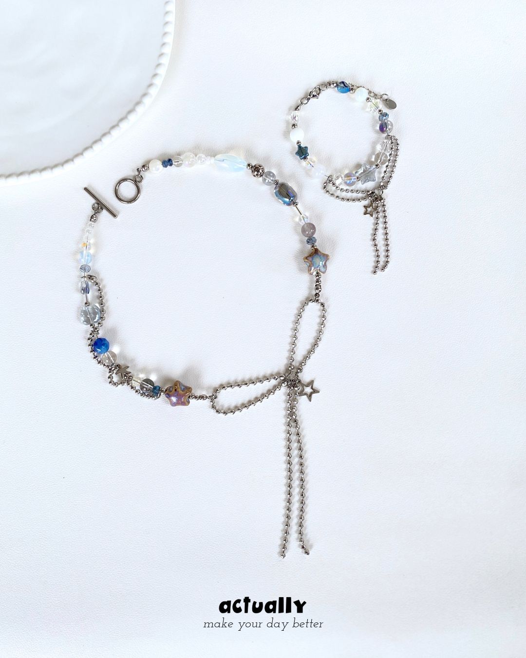 Actually Select | No.187 星空 2.0 | Y2K ins 鈦鋼 不鏽鋼 蝴蝶結 串珠項鍊 項鍊