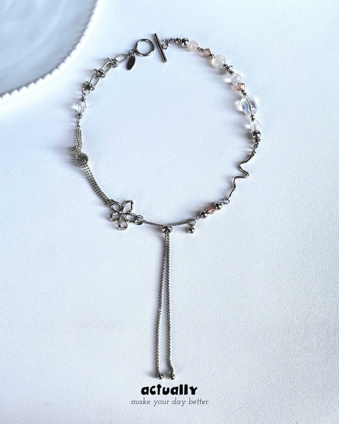 Actually Select | No.191 霧花 | ins 日系 鈦鋼鍊 小花 氣質 甜美 手作 項鍊
