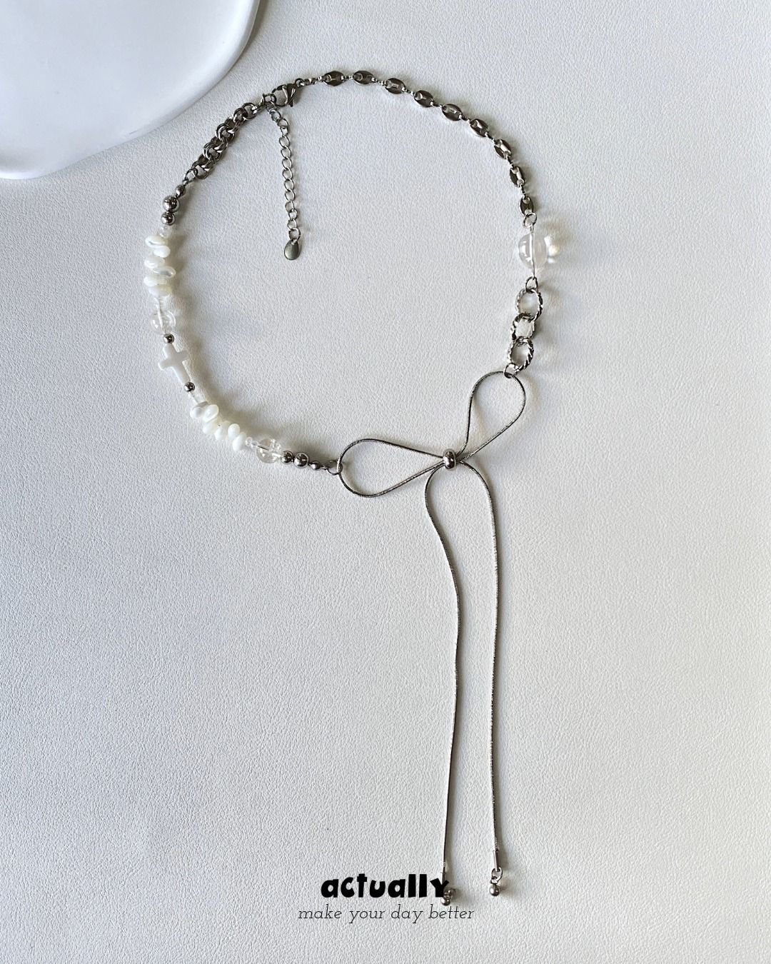 Actually Select | No.099 蒔光 | 垂墜感  蝴蝶結 串珠項鍊 短項鍊 頸鏈 項鍊