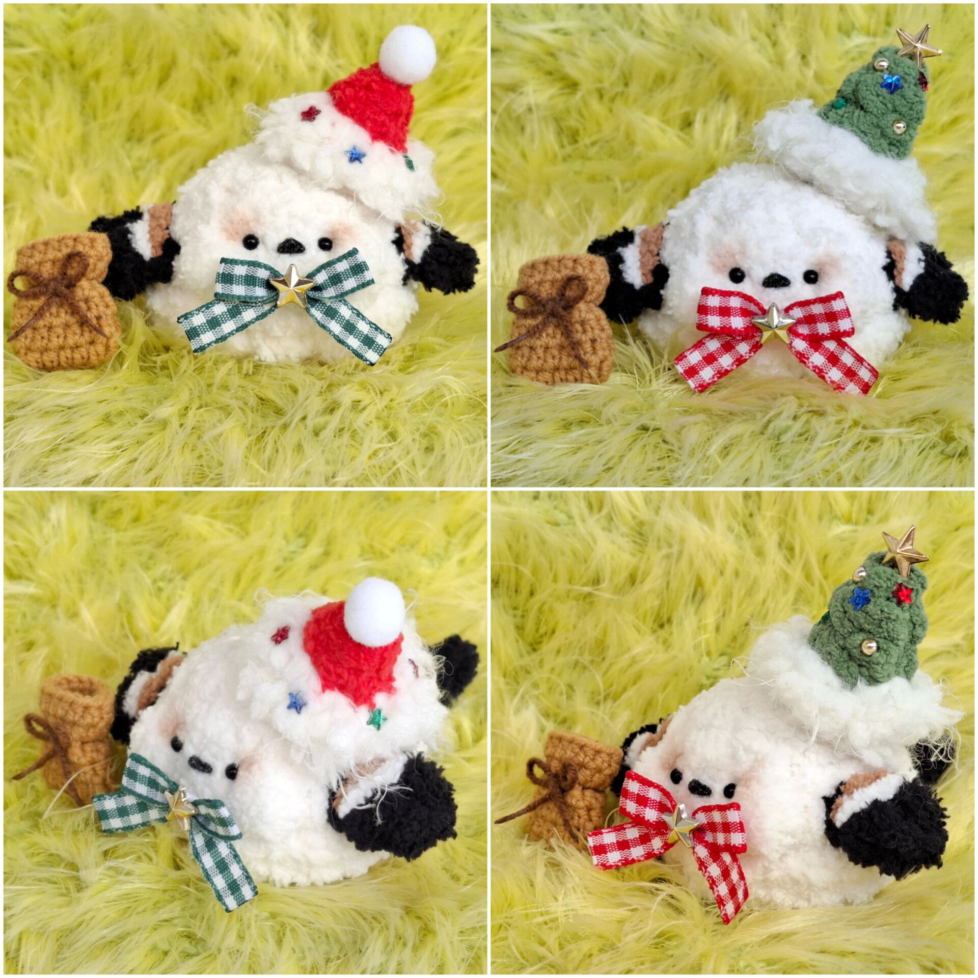 聖誕節造型山雀娃娃 2款 玩偶 可加鑰匙圈 吊飾 別針 可客製改色 手作毛線鉤織小物 鳥 寵物 交換禮物