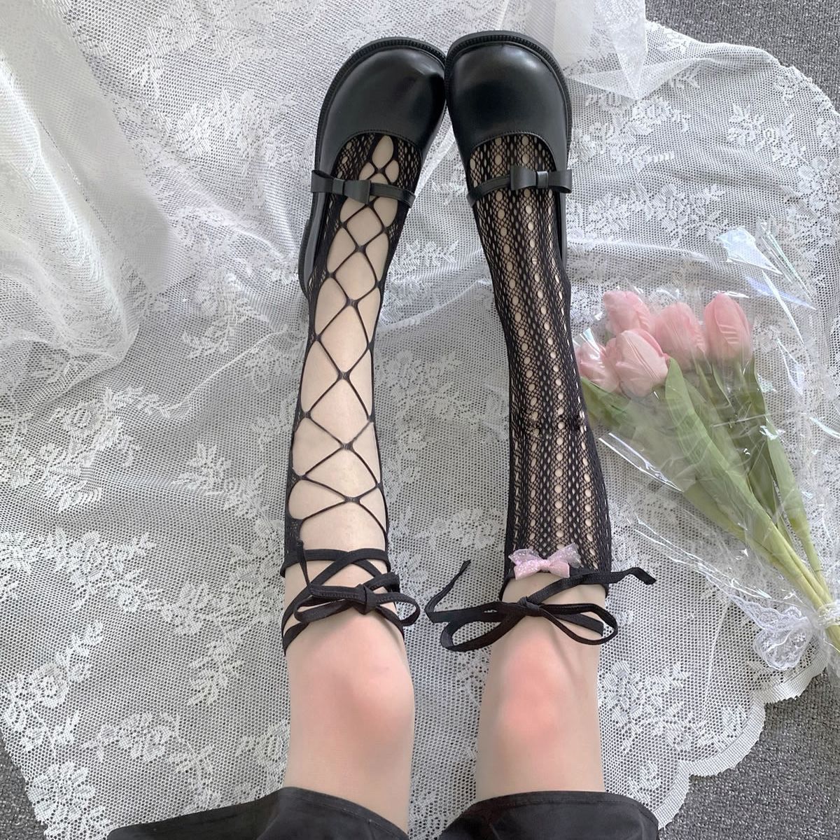 Lolita綁帶小腿網襪