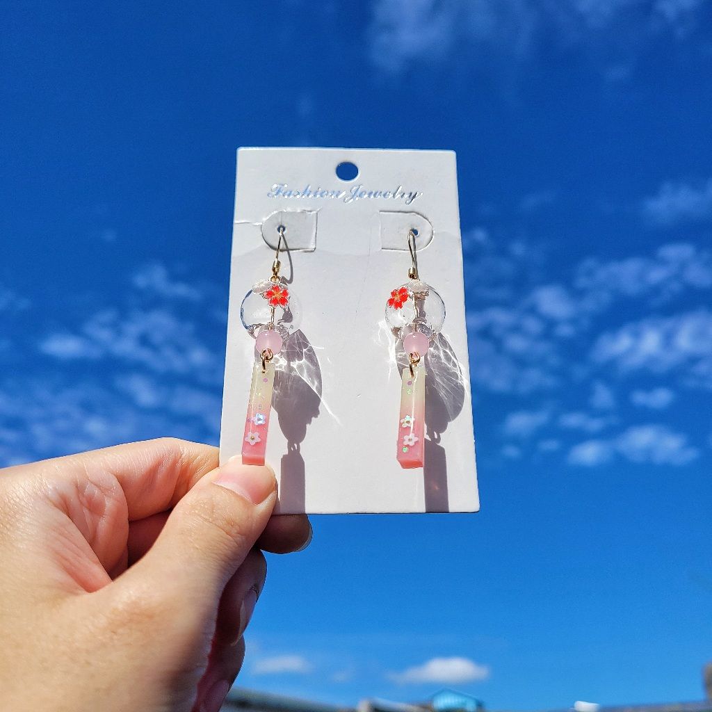 粉橘櫻花風鈴耳環