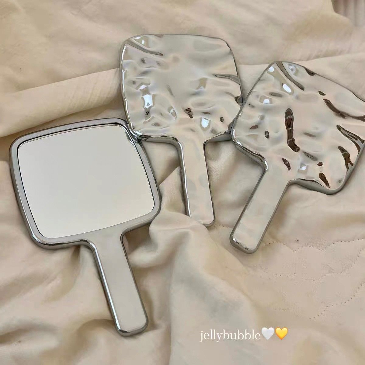 #ins 鍍銀INS風水波紋手持迷你鏡  電鍍的水波紋手持鏡