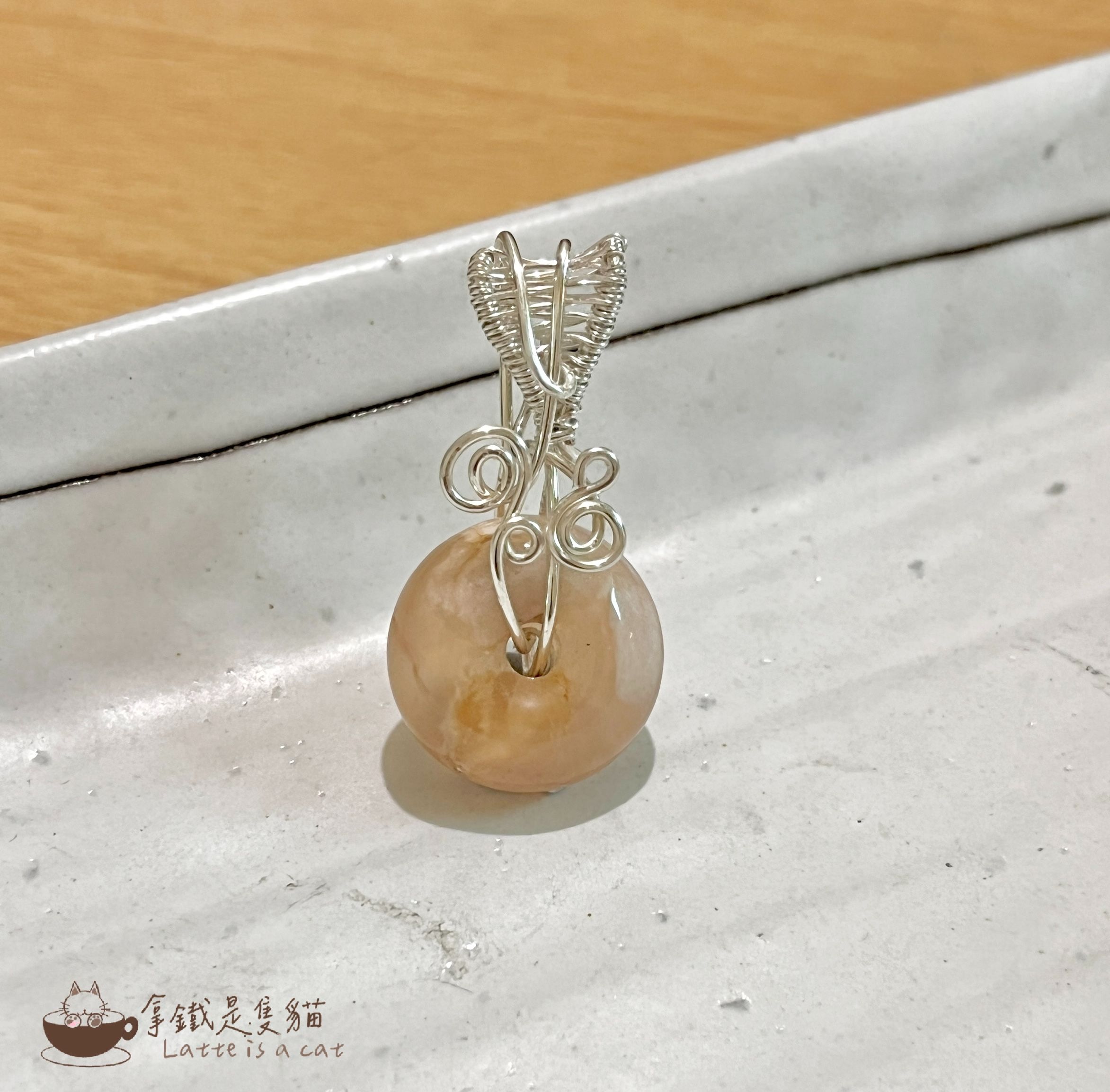 櫻花瑪瑙吊墜｜銅線繞水晶｜平安扣｜純天然｜項鍊｜純手工｜墜頭｜飾品