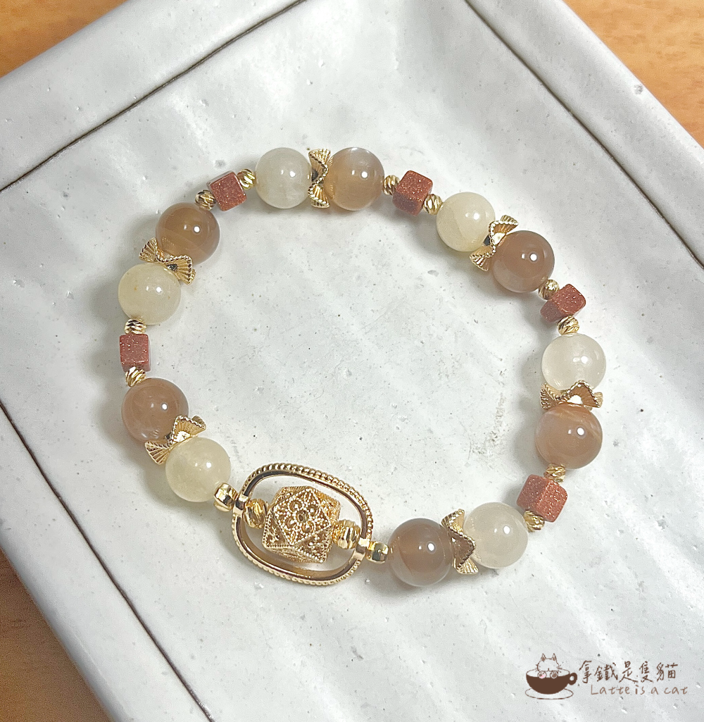 【拿鐵是隻貓 Latte is a cat】珍奶粉粿｜奶茶骨幹｜金絲玉｜金沙｜純天然水晶｜設計款｜手鍊｜手串｜保平安
