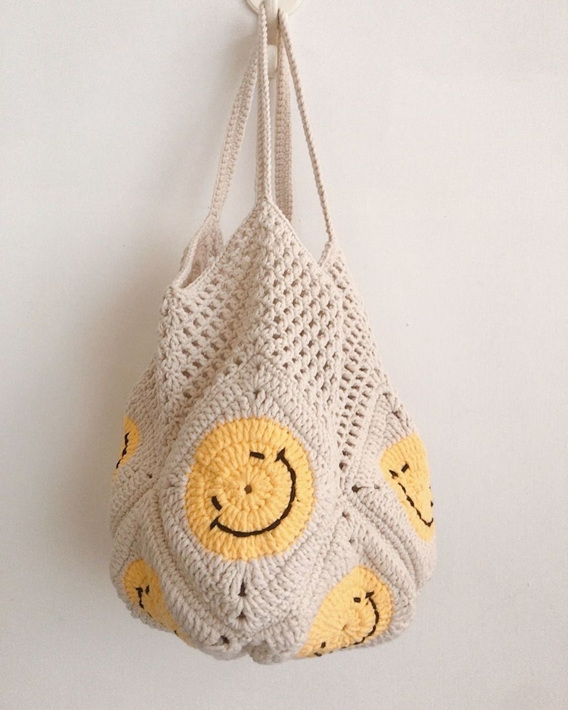 微笑小手提包，笑臉手提袋，毛線編織包