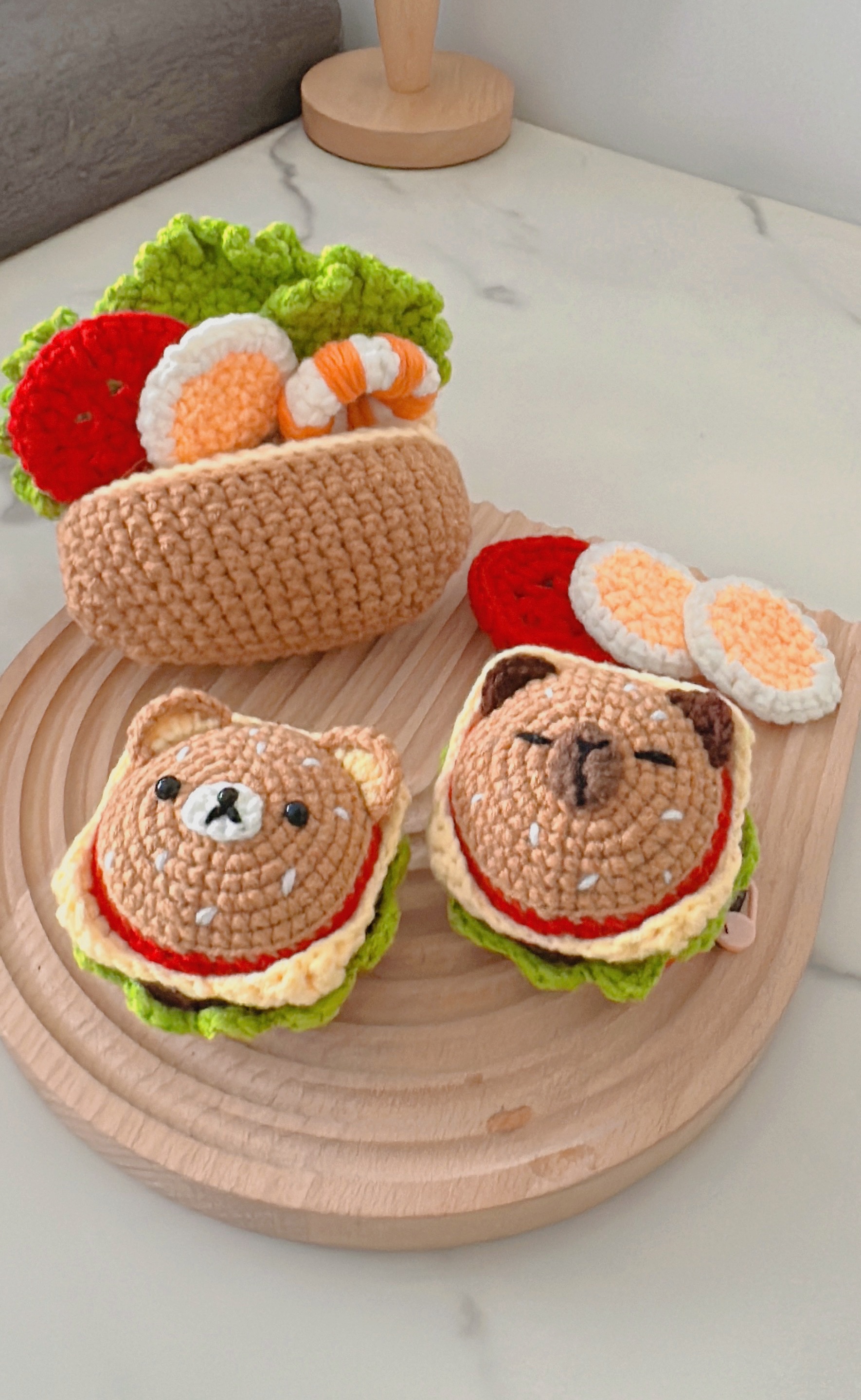 漢堡吊飾、拉拉熊漢堡鑰匙圈、卡皮巴拉漢堡吊飾、水豚漢堡掛件