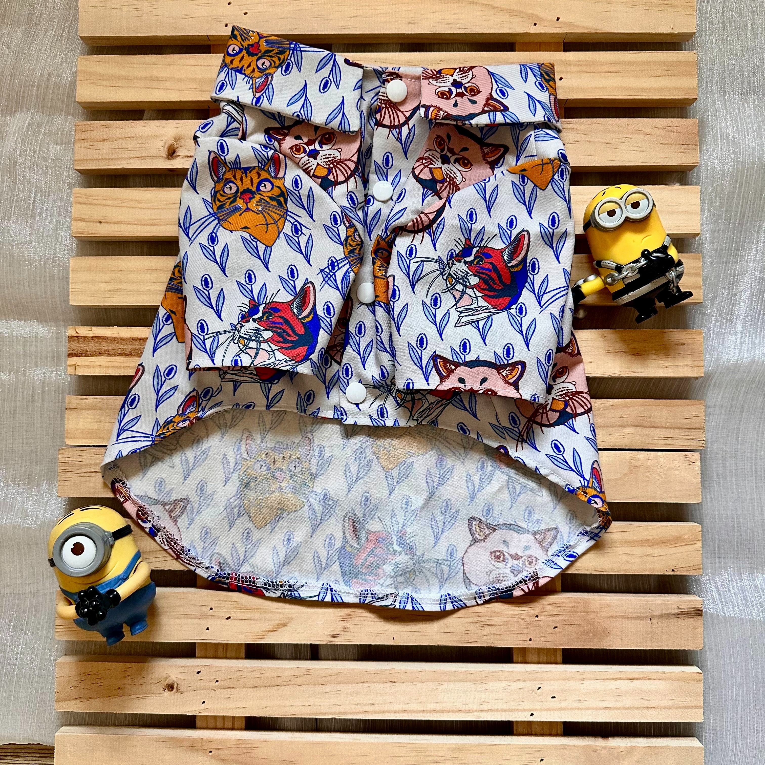 貓貓寵物壓扣式花襯衫