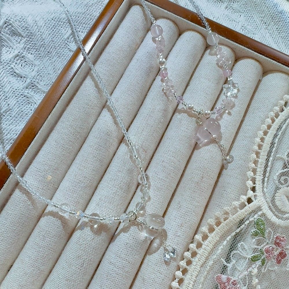 I美麗飾品I純銀 葫蘆福祿X白水晶 粉水晶X施華洛水晶 項鏈 韓國天然水晶/設計師款/現貨