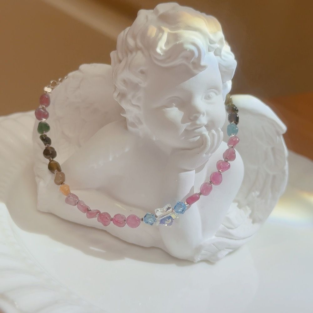 純銀 天然彩碧璽X施華洛星星X糖果豆碧璽 韓國天然水晶/設計師款/現貨