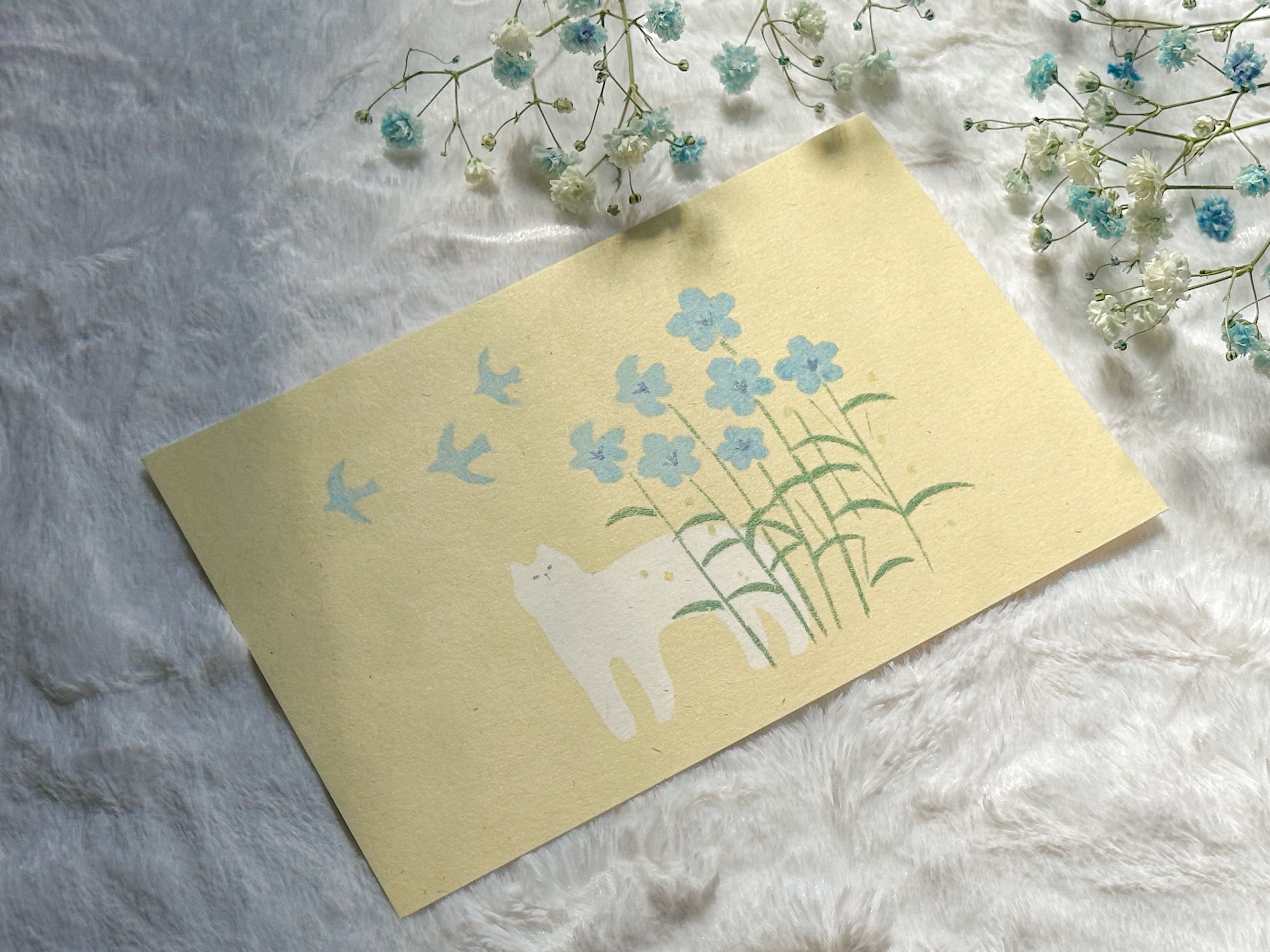 花草與貓 明信片-小花飛燕草