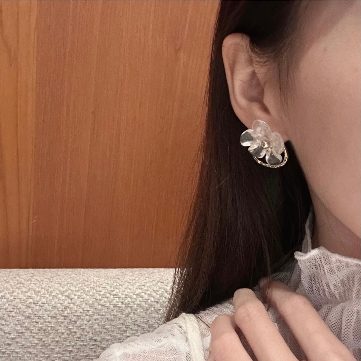 全新 韓國飾品 兩戴花朵圈圈耳環