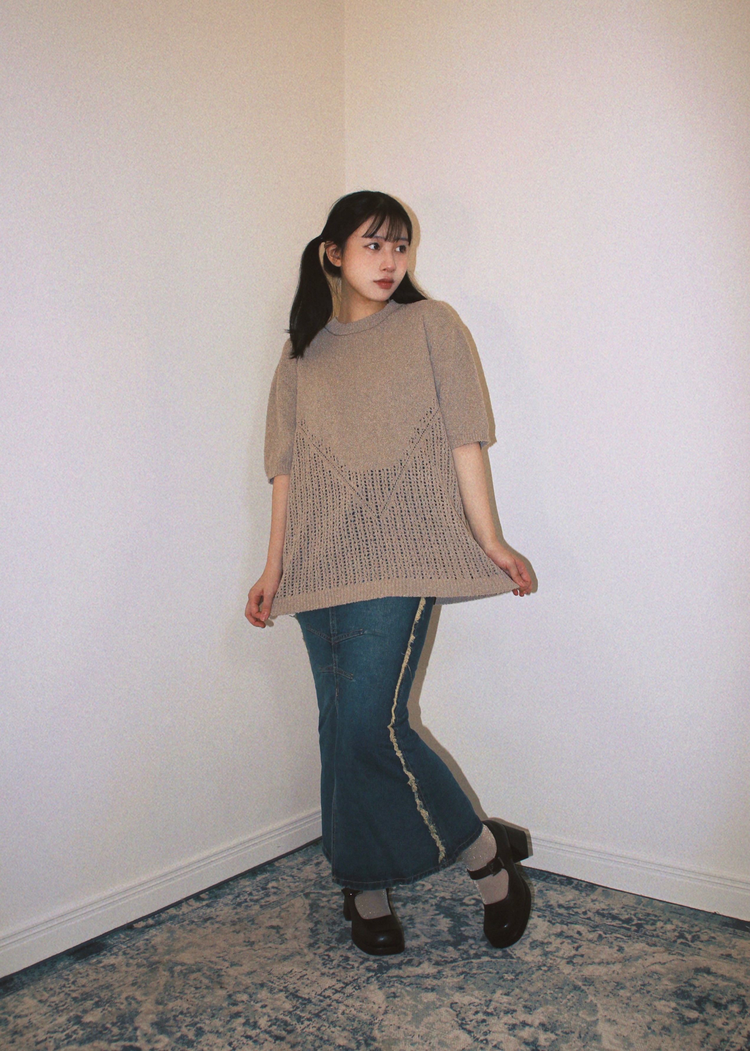 韓版沙色針織短T