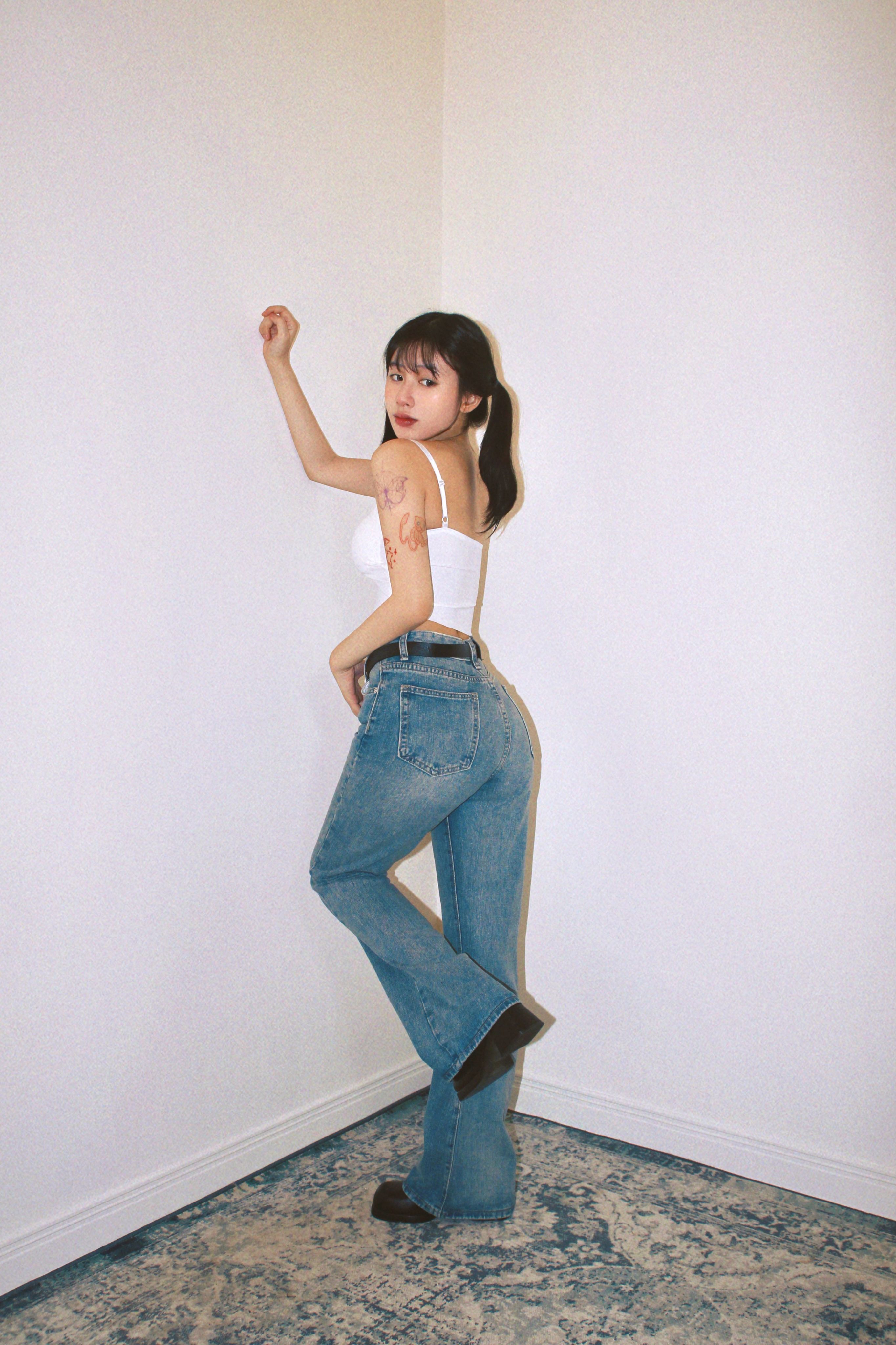 韓版丹寧原色微喇叭褲