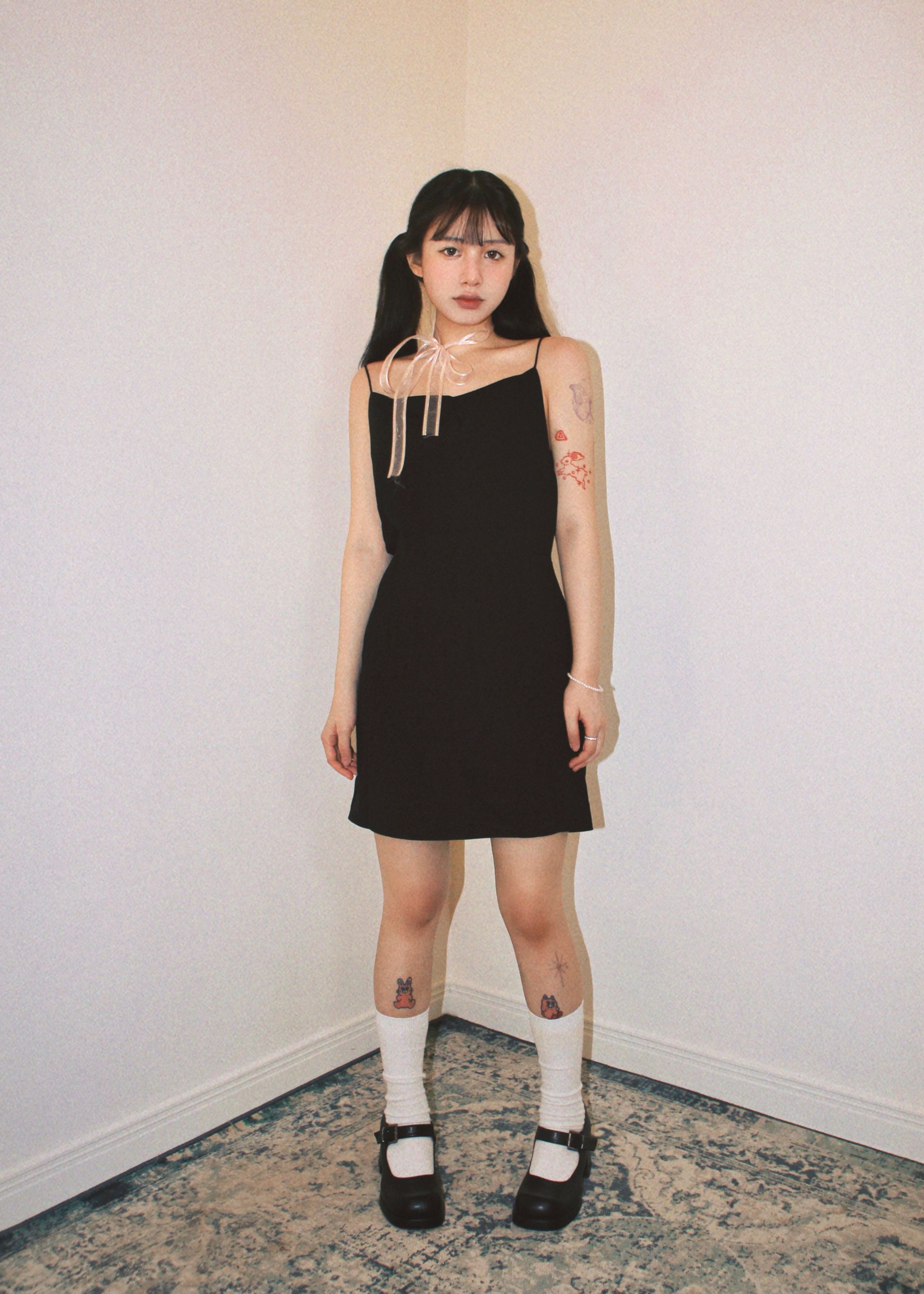 韓版黑色抽繩綁帶裙