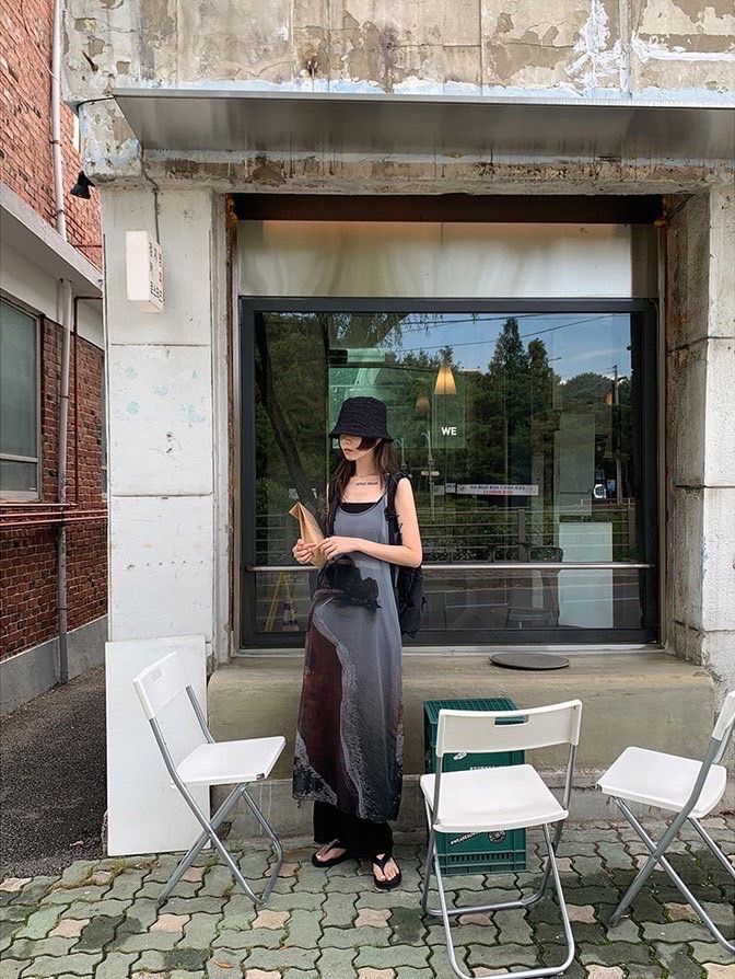 圖片印花連身洋裝 洋裝 韓系 ins風