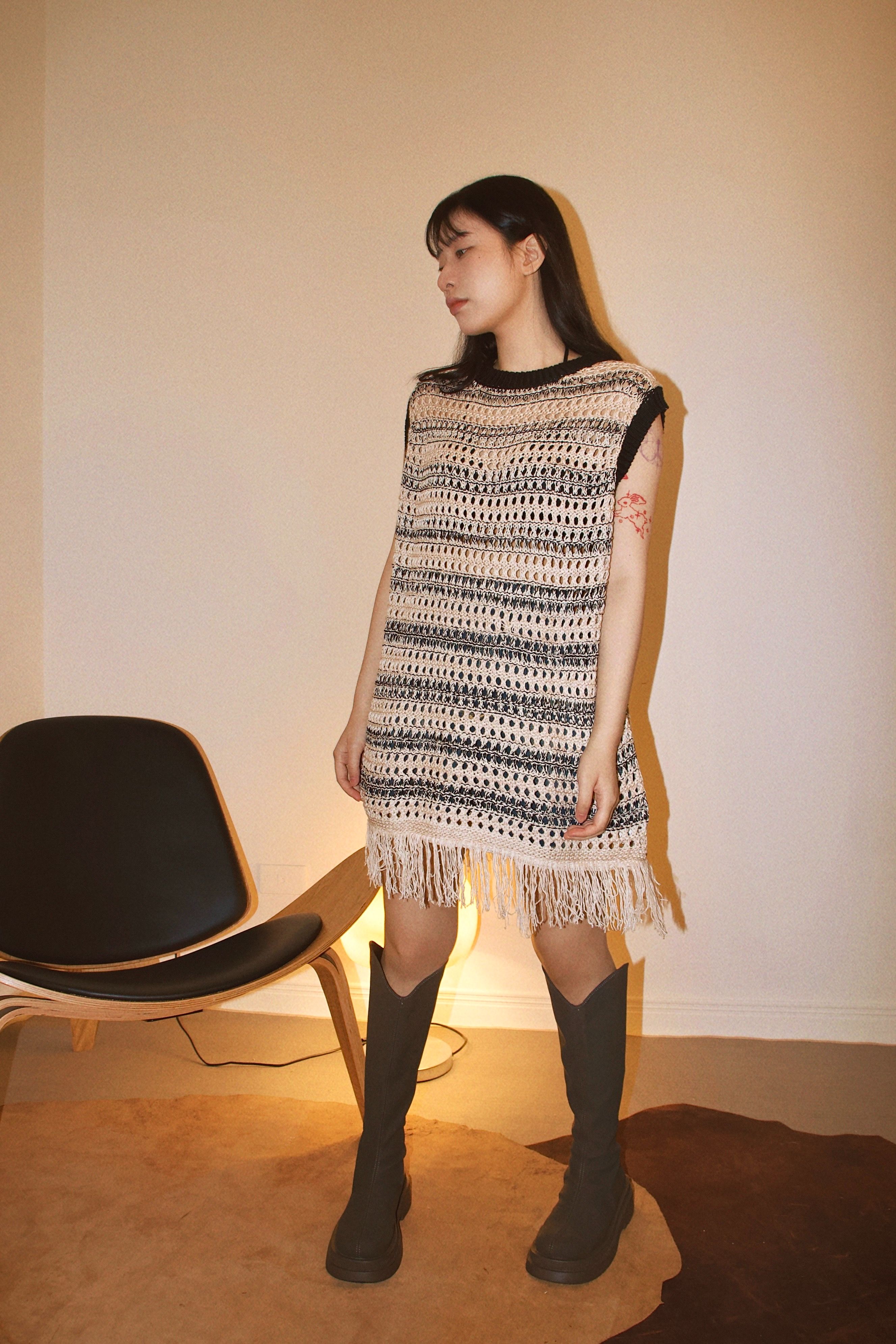 JOINI黑白網格針織長背心