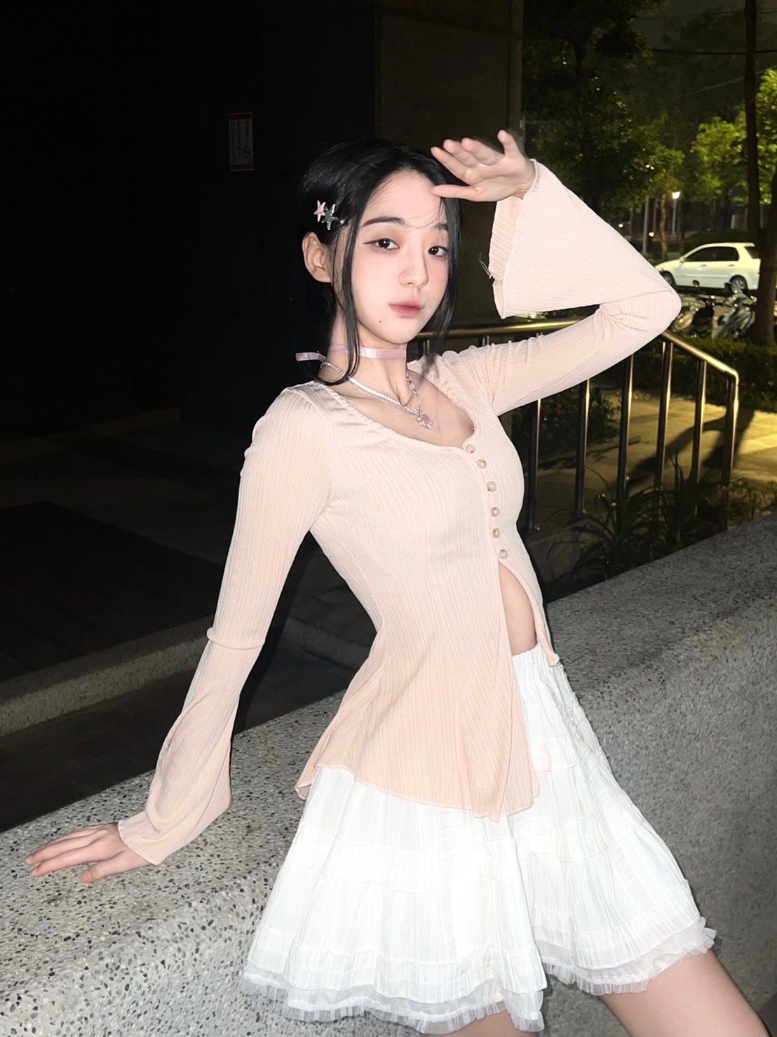 JOINI粉色開襟不規則上衣