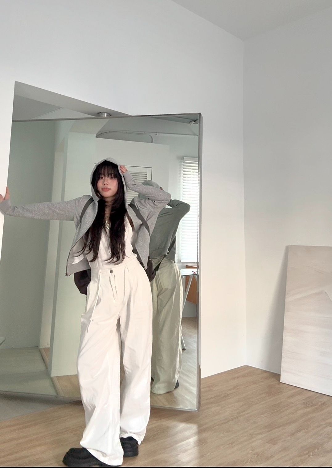 預售 慵懶掛繩白色牛仔長褲