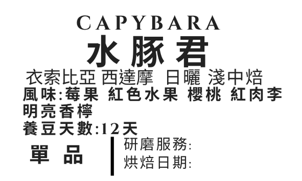 ＜NO.6＞水豚君 日曬 珍珠圓豆 淺中焙