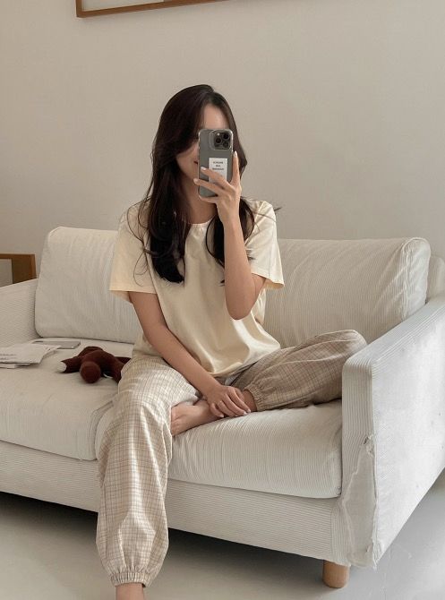 👖 J’eu 格紋縮口長褲 수플레 조거 파자마팬츠