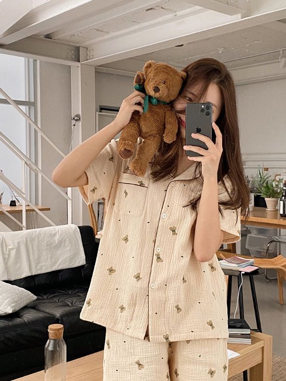 🧸 J’eu 泰迪熊短袖套裝 베어 요루면 반팔 파자마세트