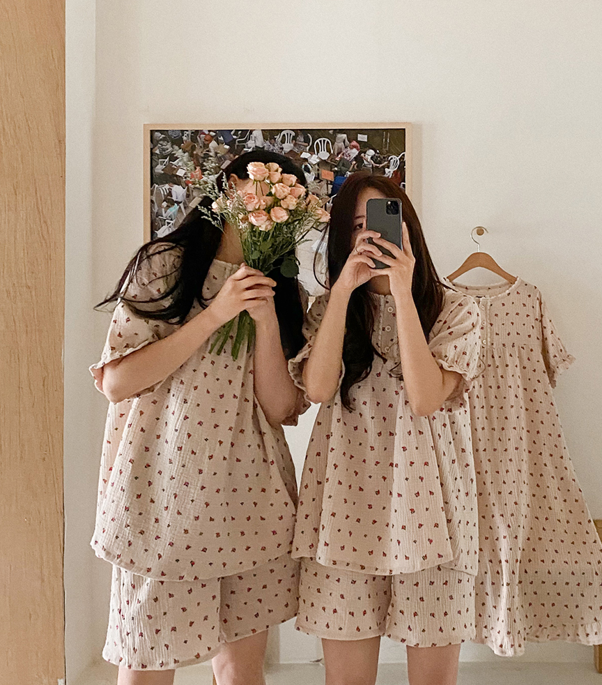 J’eu 라비앙로즈 레이스 요루면 반팔 파자마세트 2size，2type