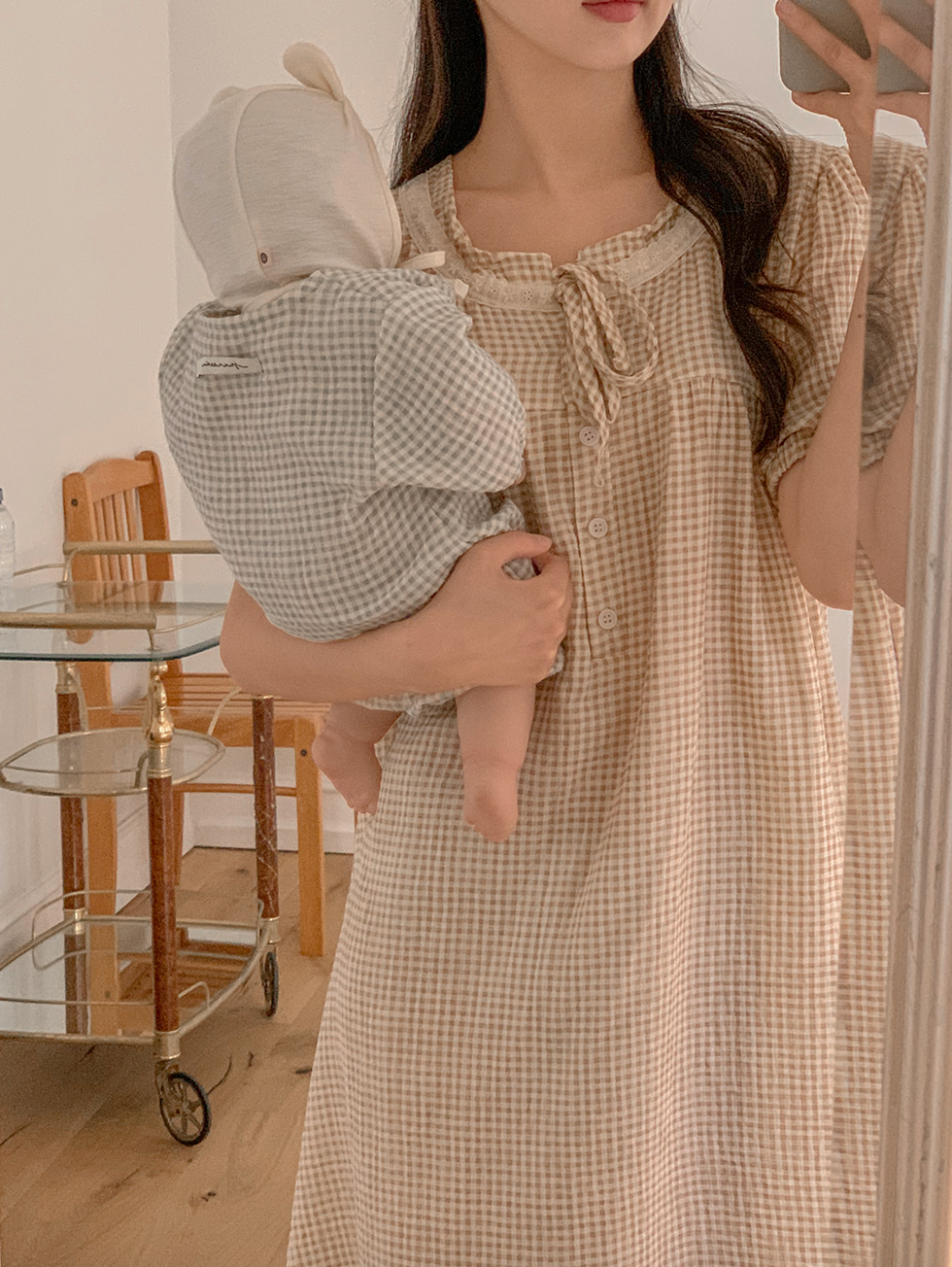 Baby. J 데이지 체크 요루면 아기 바디수트 3color， 2size