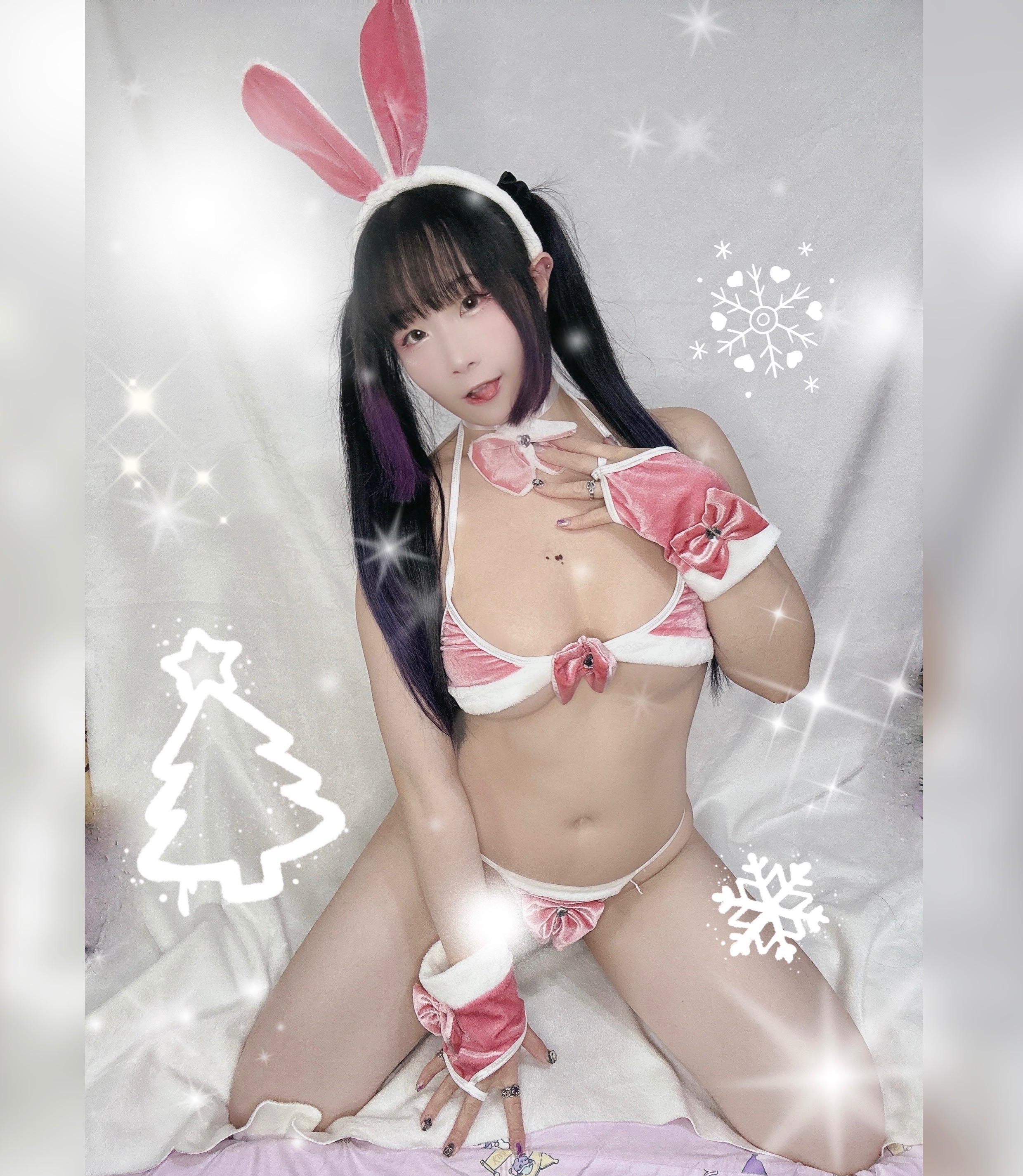 （完售 ）曉愛✦ 聖誕粉紅兔造型  拍立得 ✞  手繪拍立得 （圖二為繪畫樣式）