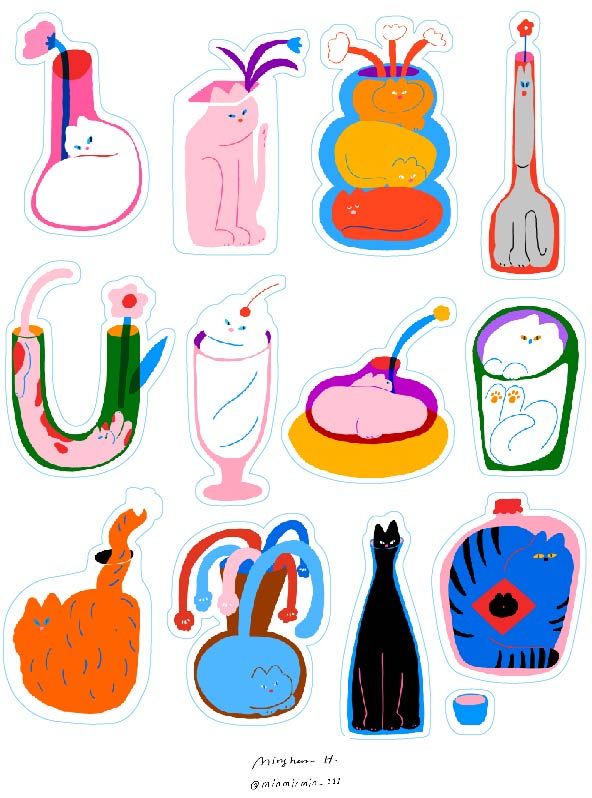 霧面貼紙｜瓶中貓