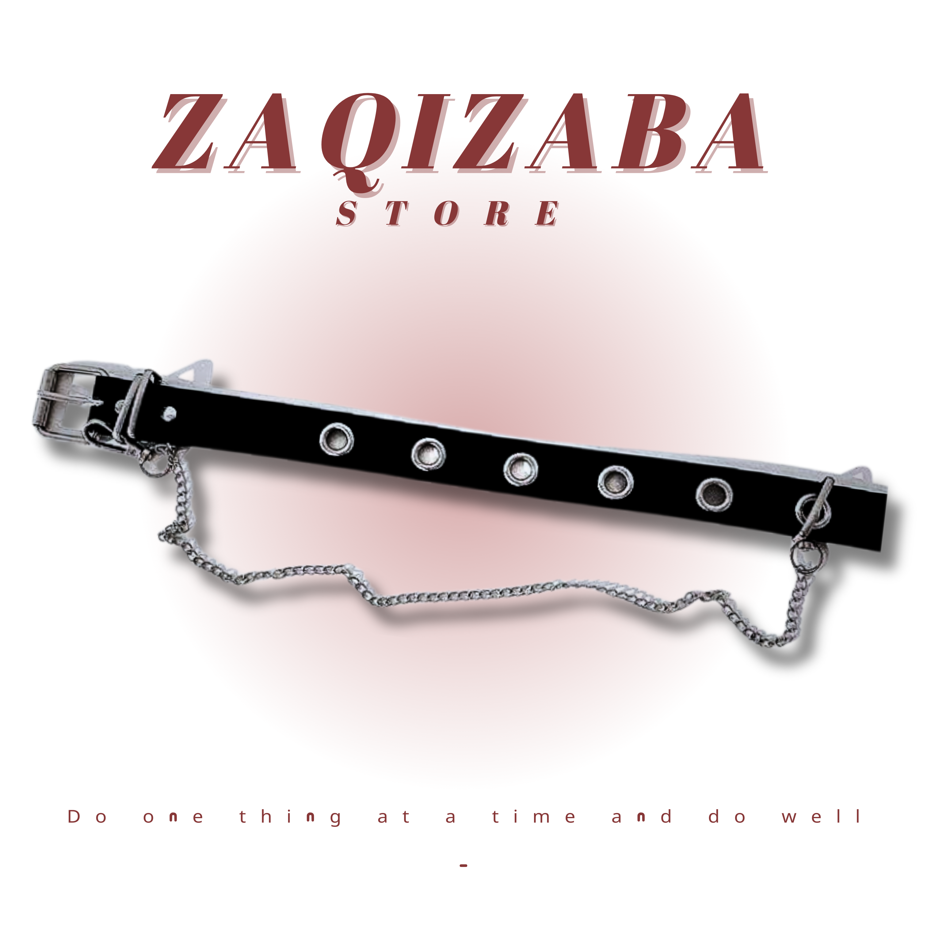 單層銀鏈排釦皮帶