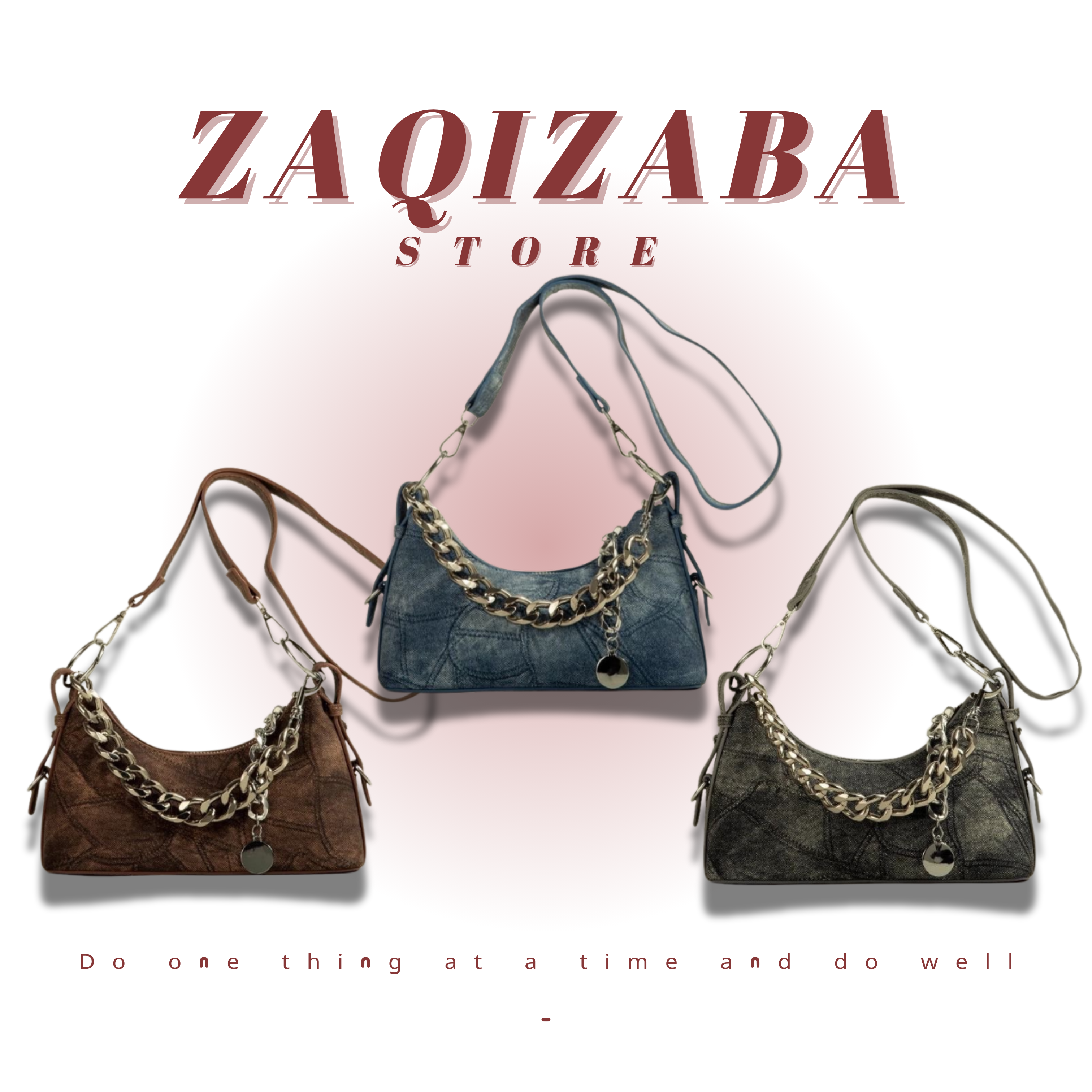 牛仔金屬鏈法棍包