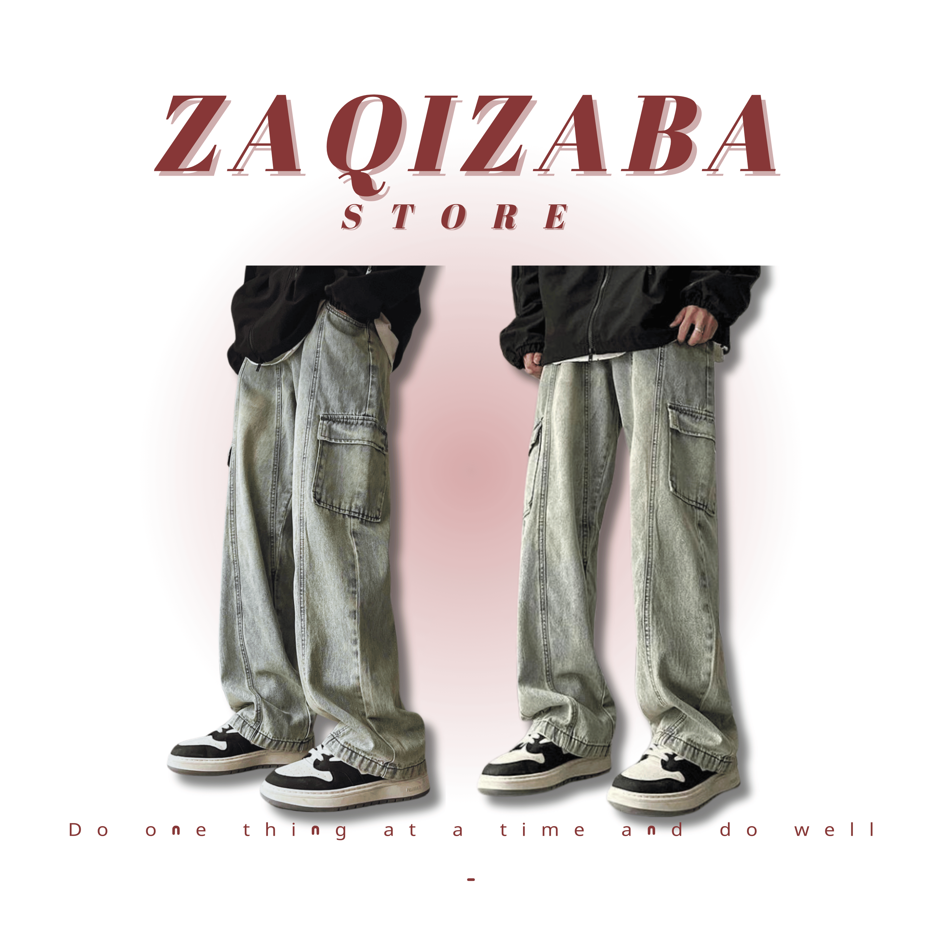 男版做舊工裝牛仔落地褲