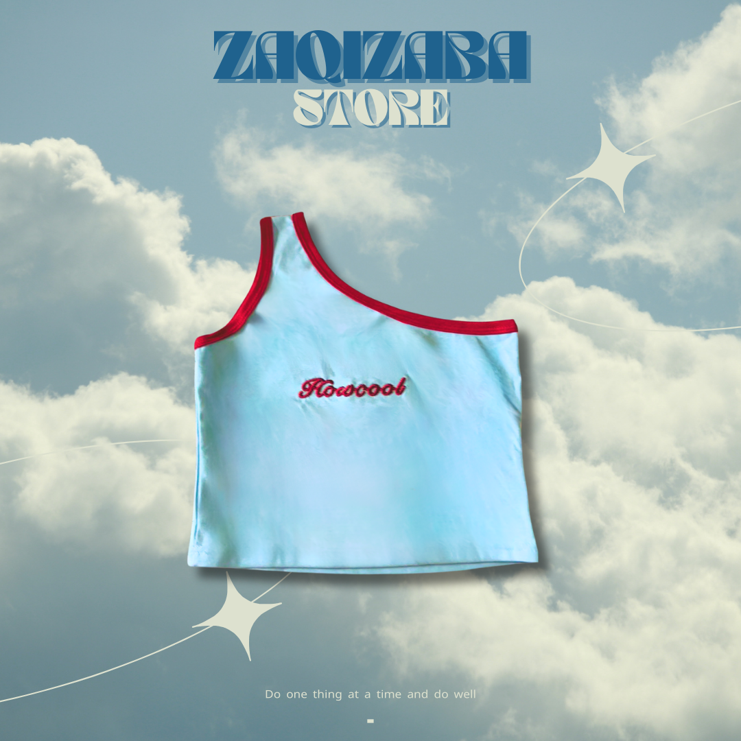 潮辣妹設計短款修身斜肩背心