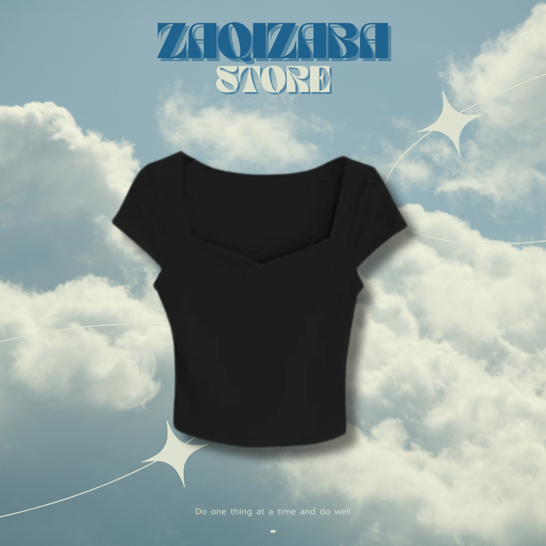 黑色方領計感小眾鎖骨正肩上衣