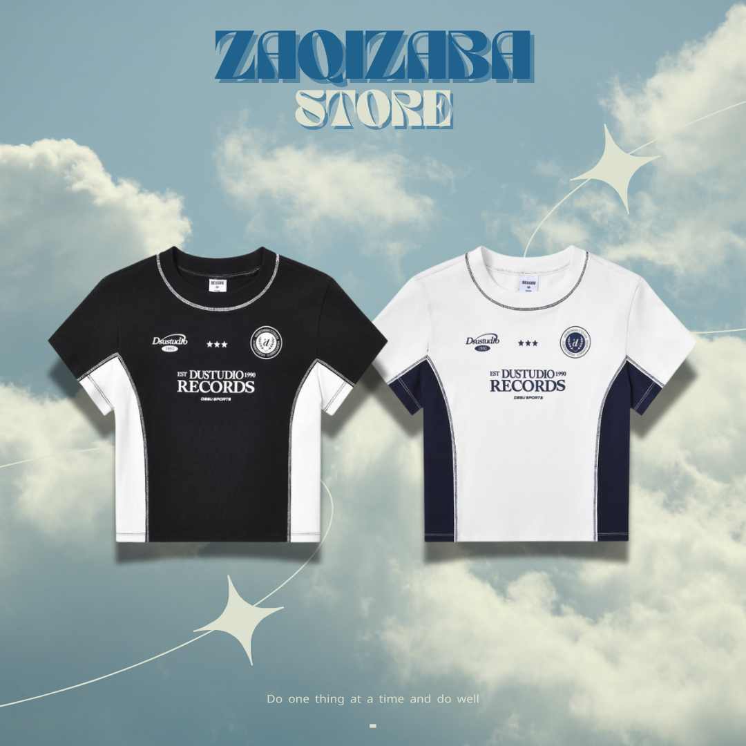 印花拼接修身短版