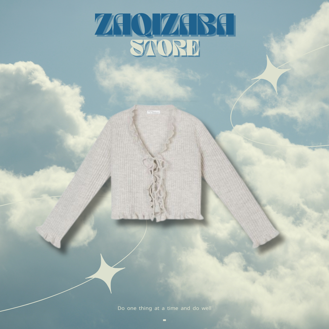 杏色木耳邊開衫外套