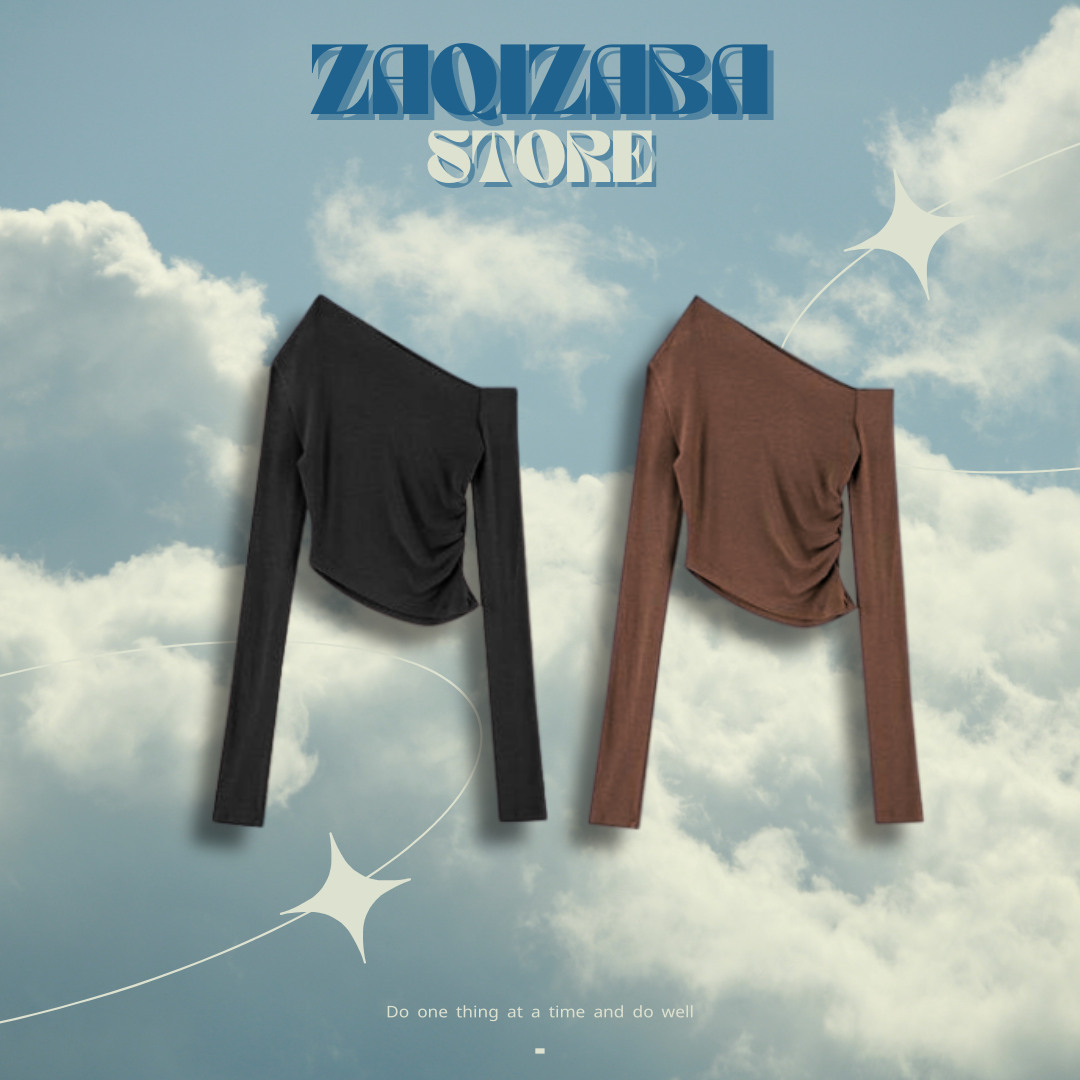 斜肩修身氣質短款上衣