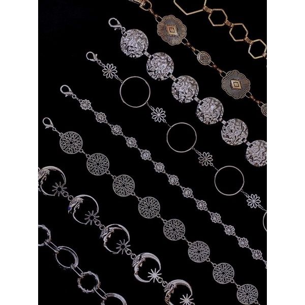 豬肉小姐  復古  配件感 造型復古大腰鍊 圈圈 幾何形 月亮 小花  金色 銀色  日系 大間隔腰鍊