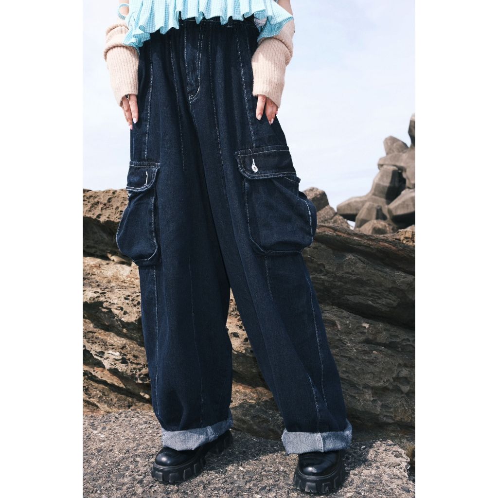 豬肉小姐 復古 多功能 基能褲 大口袋寬鬆繭型工作褲 葫蘆褲 燈籠褲 工作褲 復古 休閒長褲 男女款