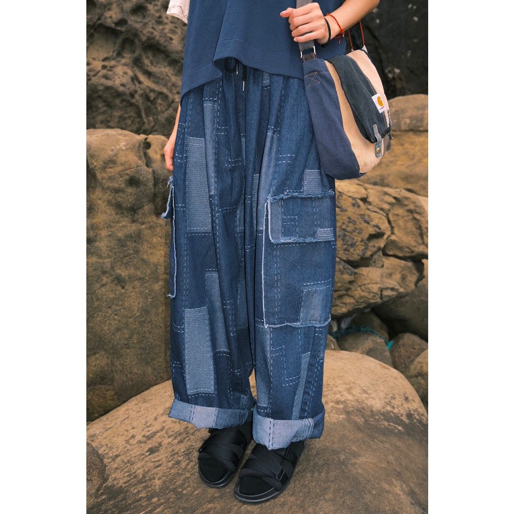 豬肉小姐 復古 男女通用 葫蘆褲 繭型褲 軍工裝 拼布拼接牛仔褲