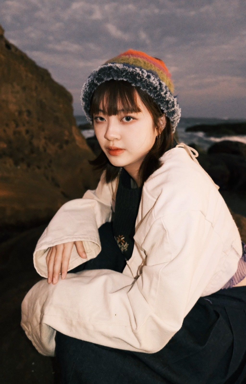 豬肉小姐 復古 日系 彩色條紋 盆帽  保暖毛線帽顯臉小 編織帽 針織帽 毛線帽 軟毛帽 彩虹盆帽