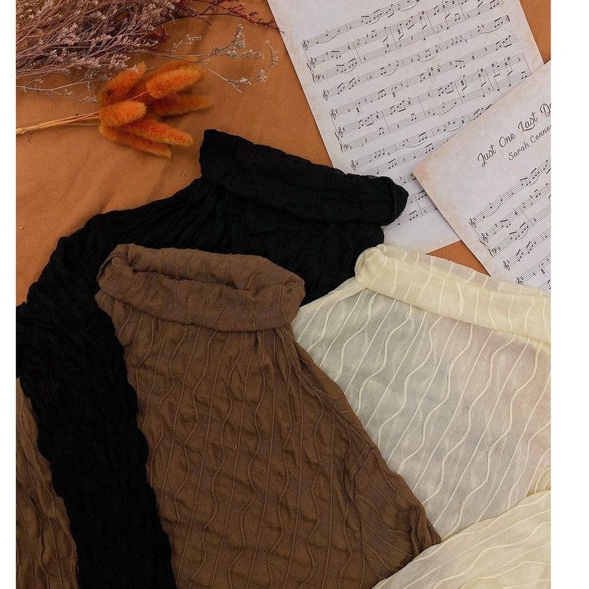 豬肉小姐 復古 水波皺褶木耳領高領內搭微透內搭上衣 咖啡 黑色 白色 層次穿搭