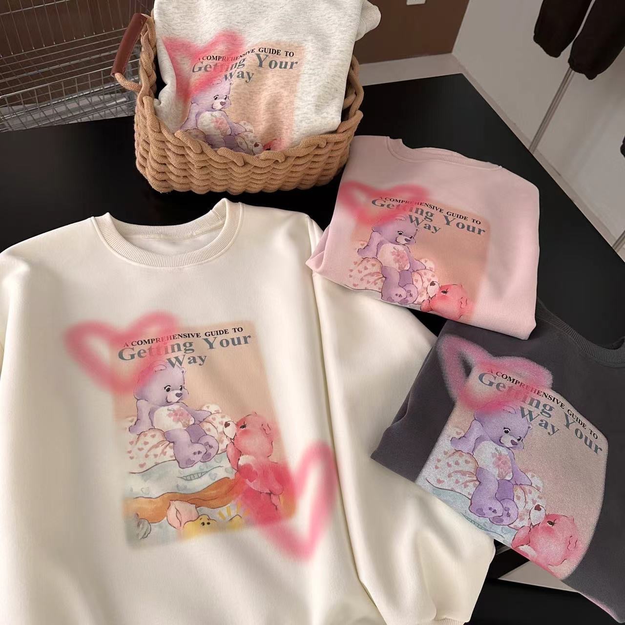 韓果carebears印刷大學T彩虹熊