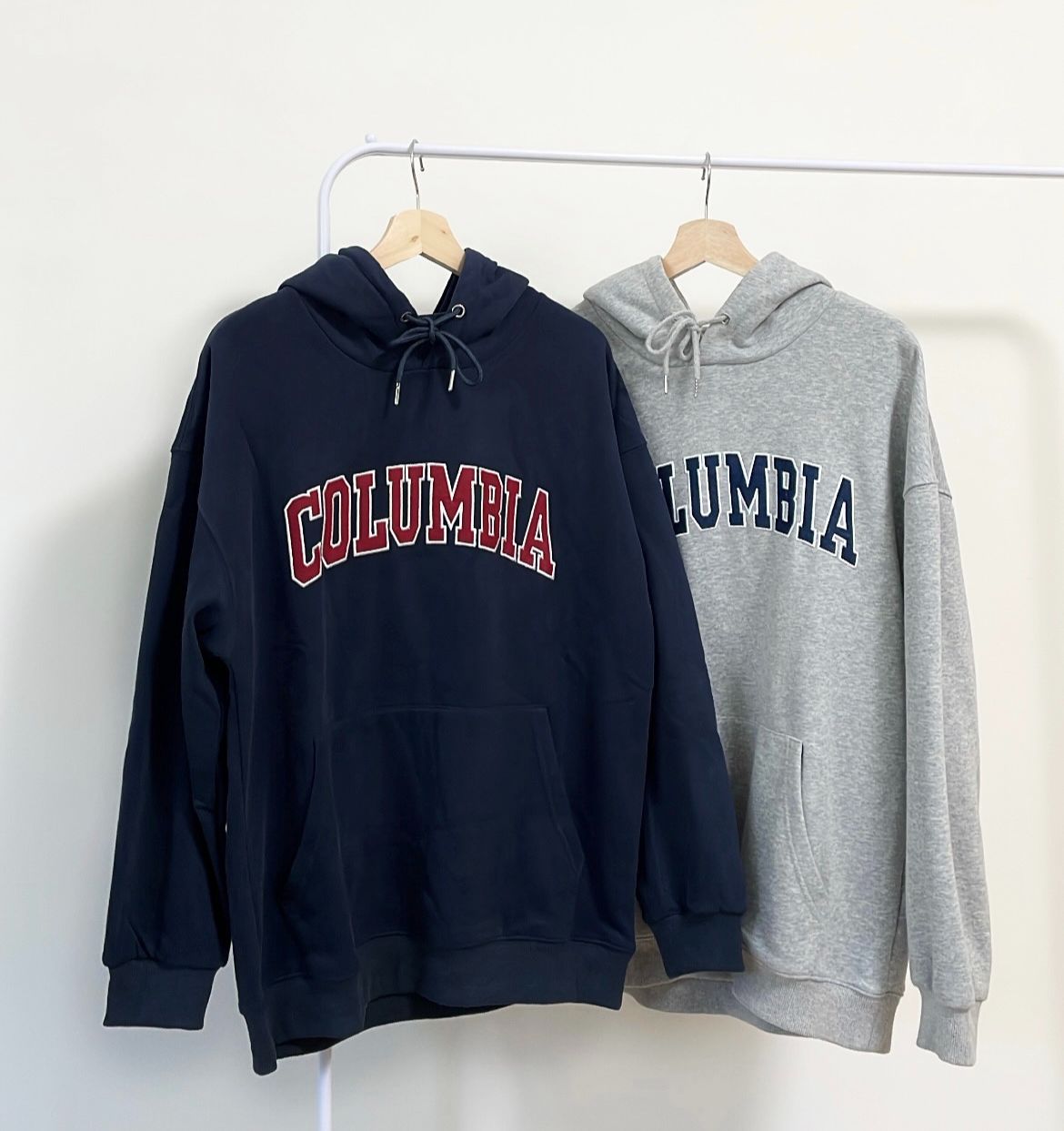 【 𝙐𝙔𝙆 】韓系英文刺繡內刷毛帽T - 藏藍 （2colors）