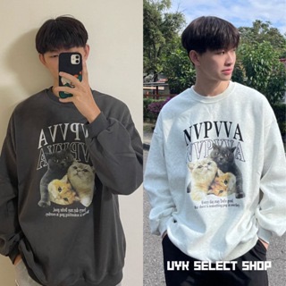 【 𝙐𝙔𝙆 】新品現貨🇰🇷韓系落肩款 可愛貓咪 大學T（男女都合適）