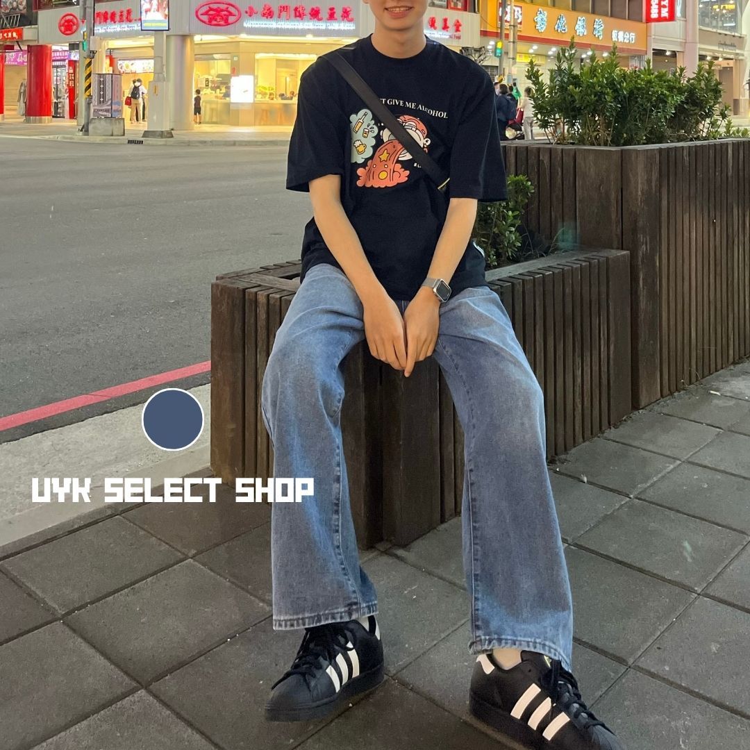 【 𝙐𝙔𝙆 】韓系 Clean Fit 高質感深藍色落地牛仔褲